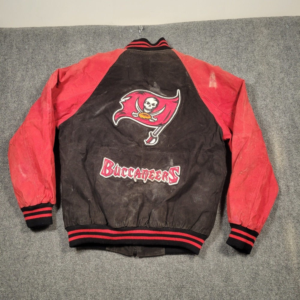 Mens NFL Tampa‎ Bay Buccaneers Leather Suede Bomber Jacket Size M EUC